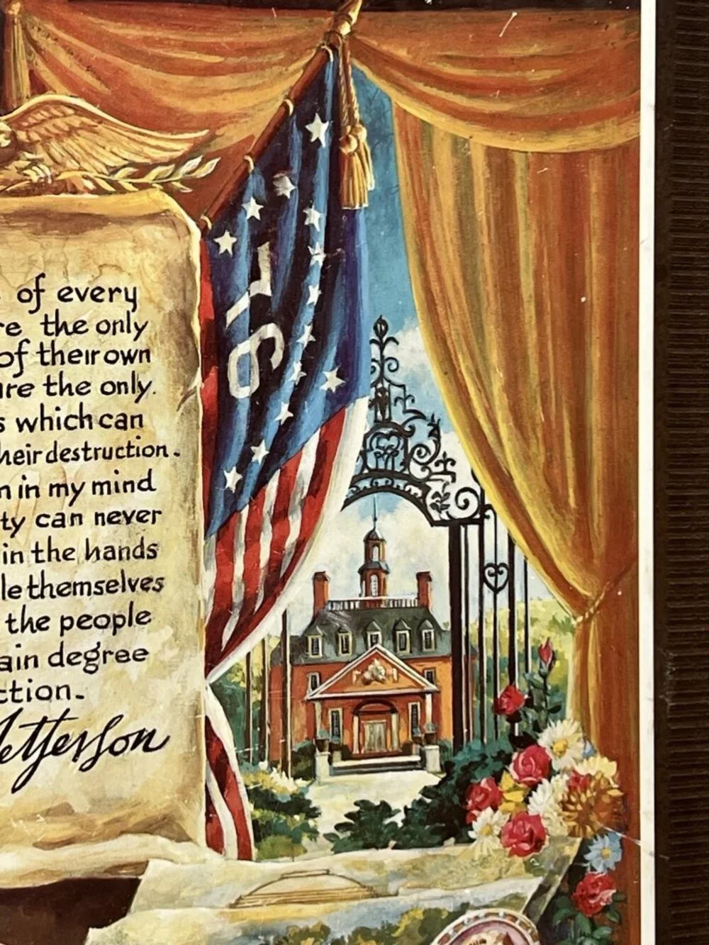 Vintage Patriotic Thomas Jefferson Letter Print on Wooden Plaque 10.5” X 13.5”